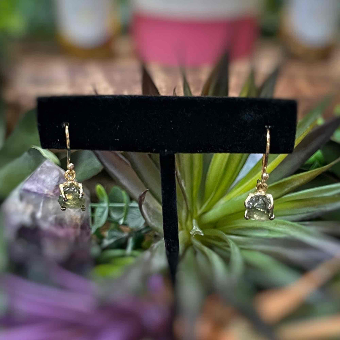 Green Apatite - Gold Plated Sterling Silver Earrings