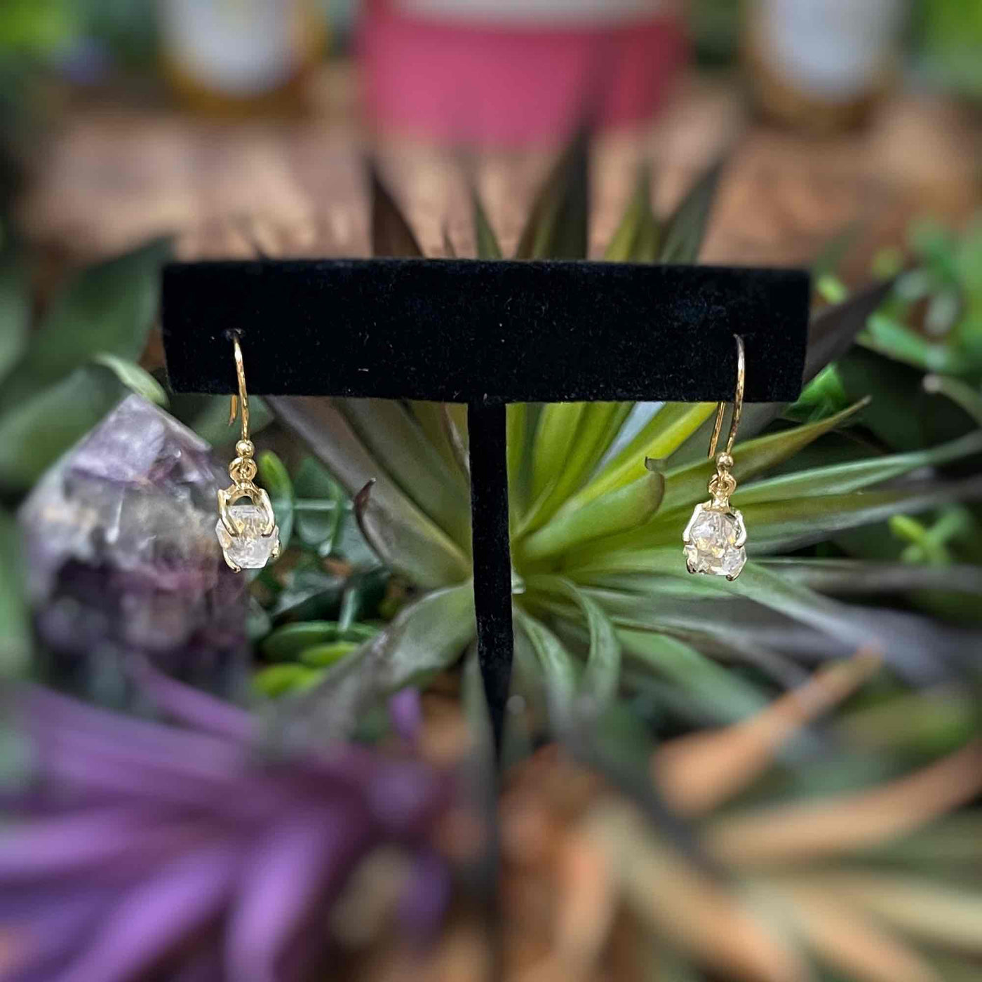 Herkimer Diamond - Gold Plated Sterling Silver Earrings