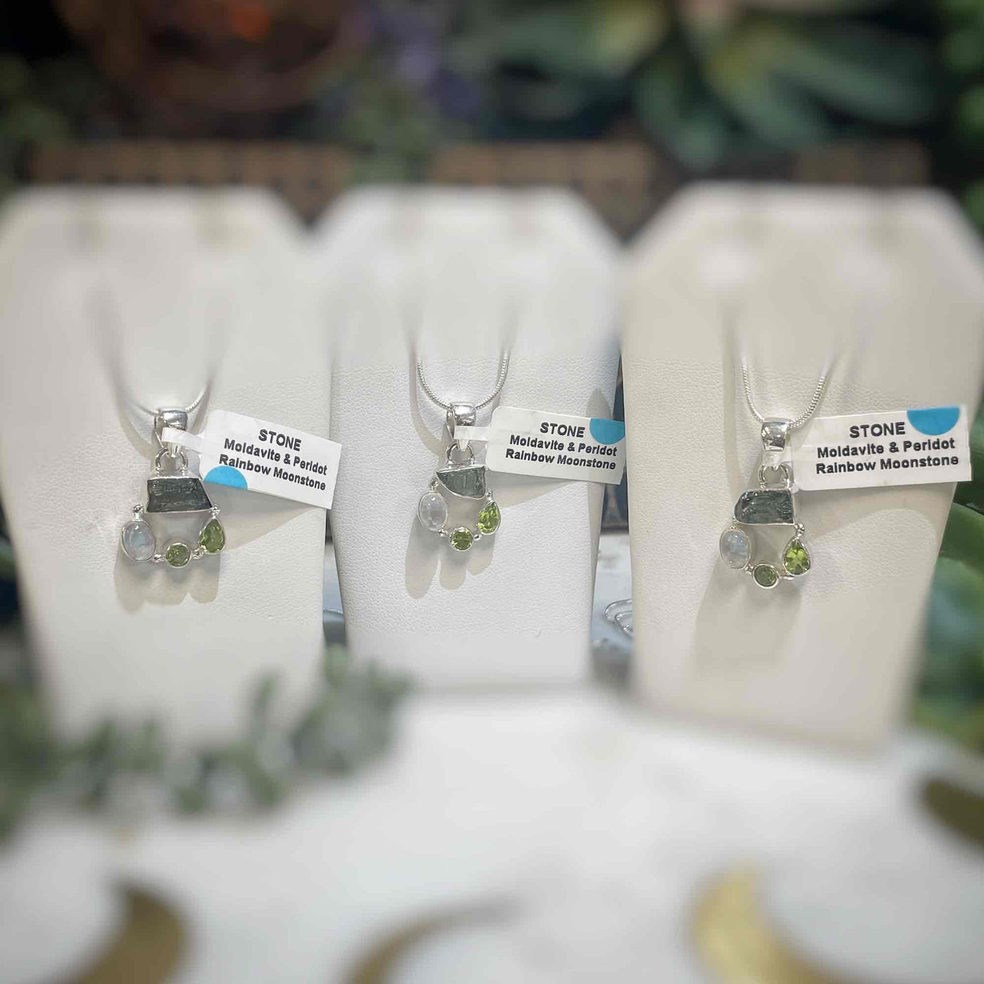 Moldavite, Peridot, and Rainbow Moonstone - Pendant