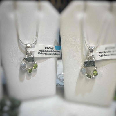 Moldavite, Peridot, and Rainbow Moonstone - Pendant
