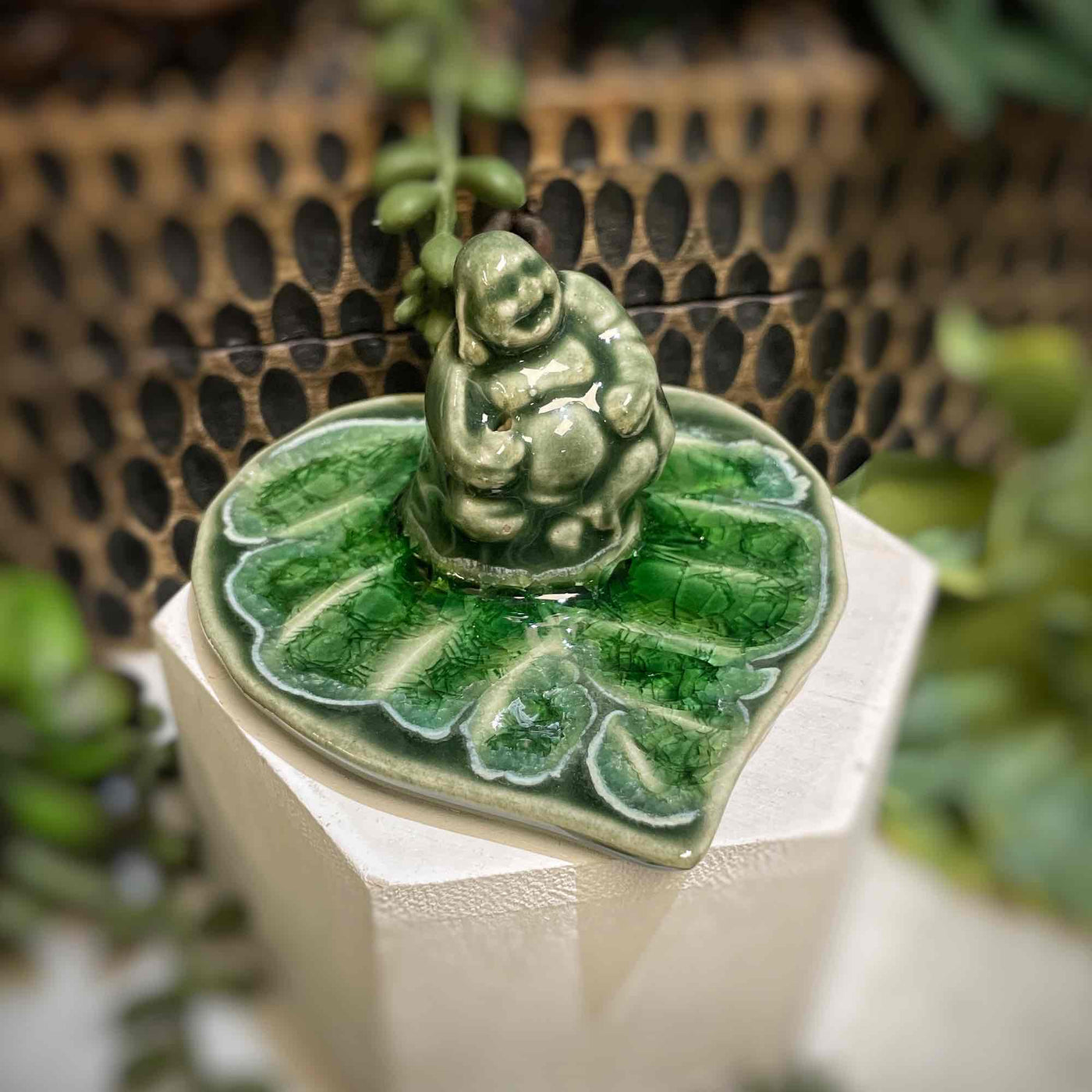 Buddha on Leaf Ceramic Incense Holder - Assorted