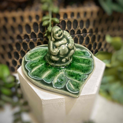 Buddha on Leaf Ceramic Incense Holder - Assorted