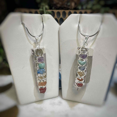 Silver Plated Quartz Point w/ Chakra Stones - Necklace