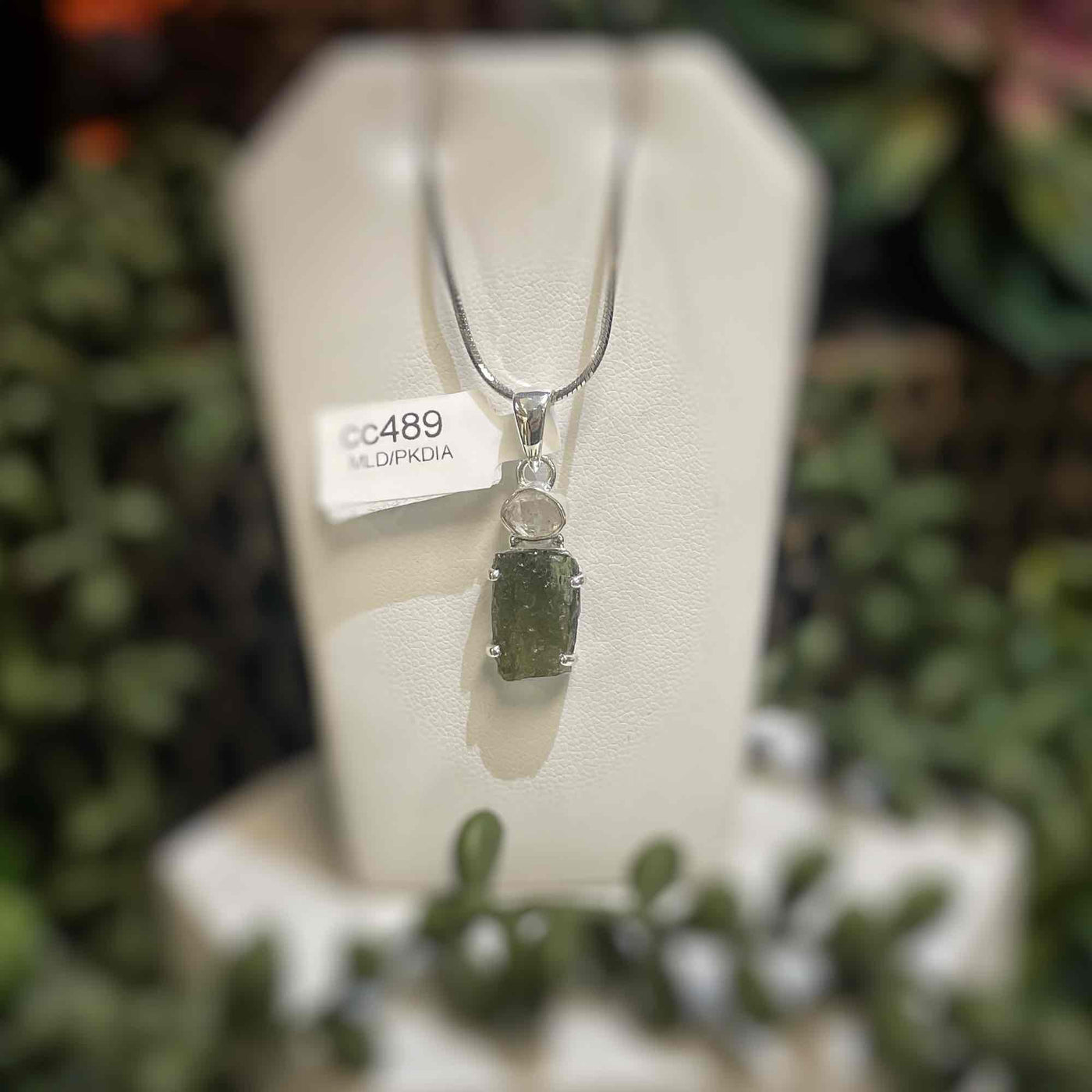 Moldavite + Pakimer Diamond - Sterling Silver Pendant