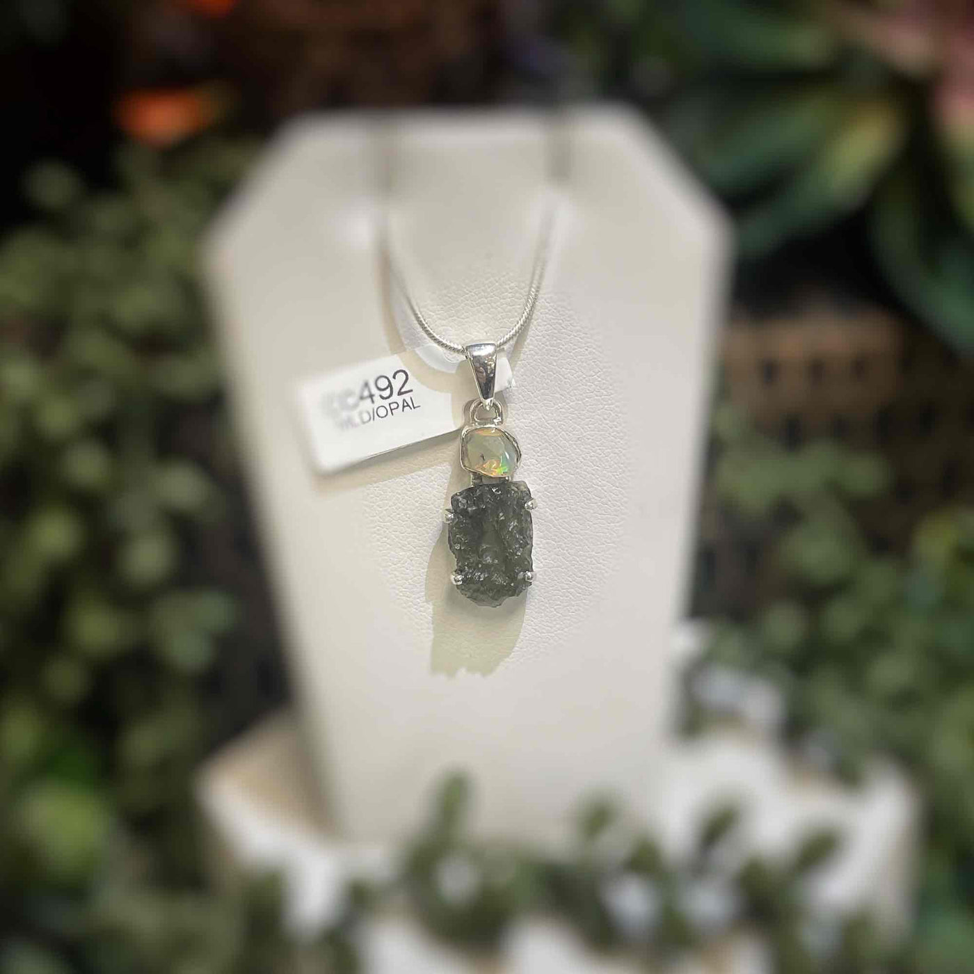 Moldavite + Ethiopian Opal - Sterling Silver Pendant