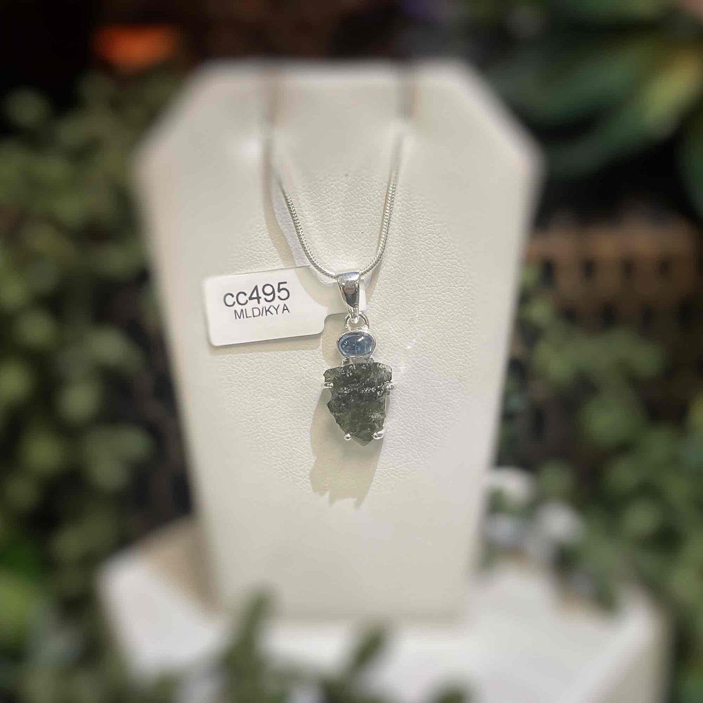 Moldavite + Blue Kyanite - Sterling Silver Pendant