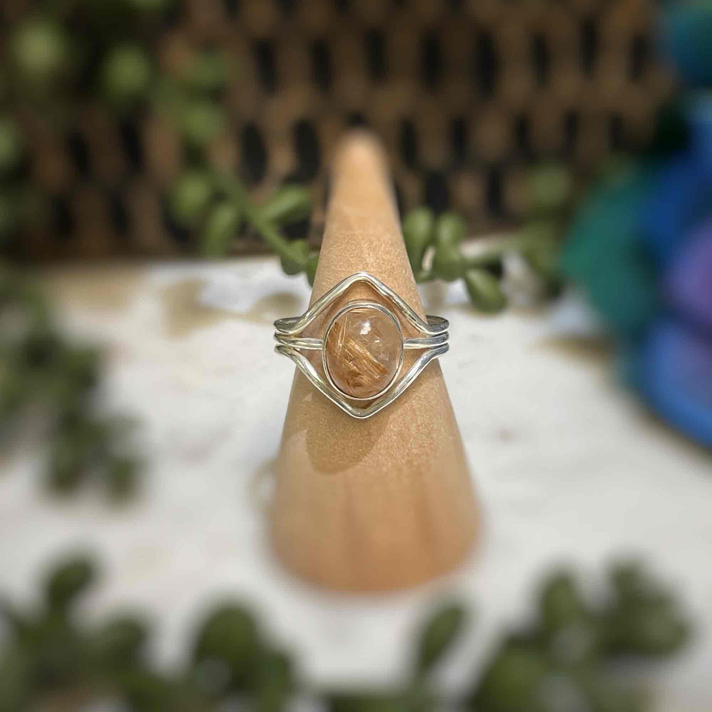 Golden Rutile Sterling Silver Ring - Style 2