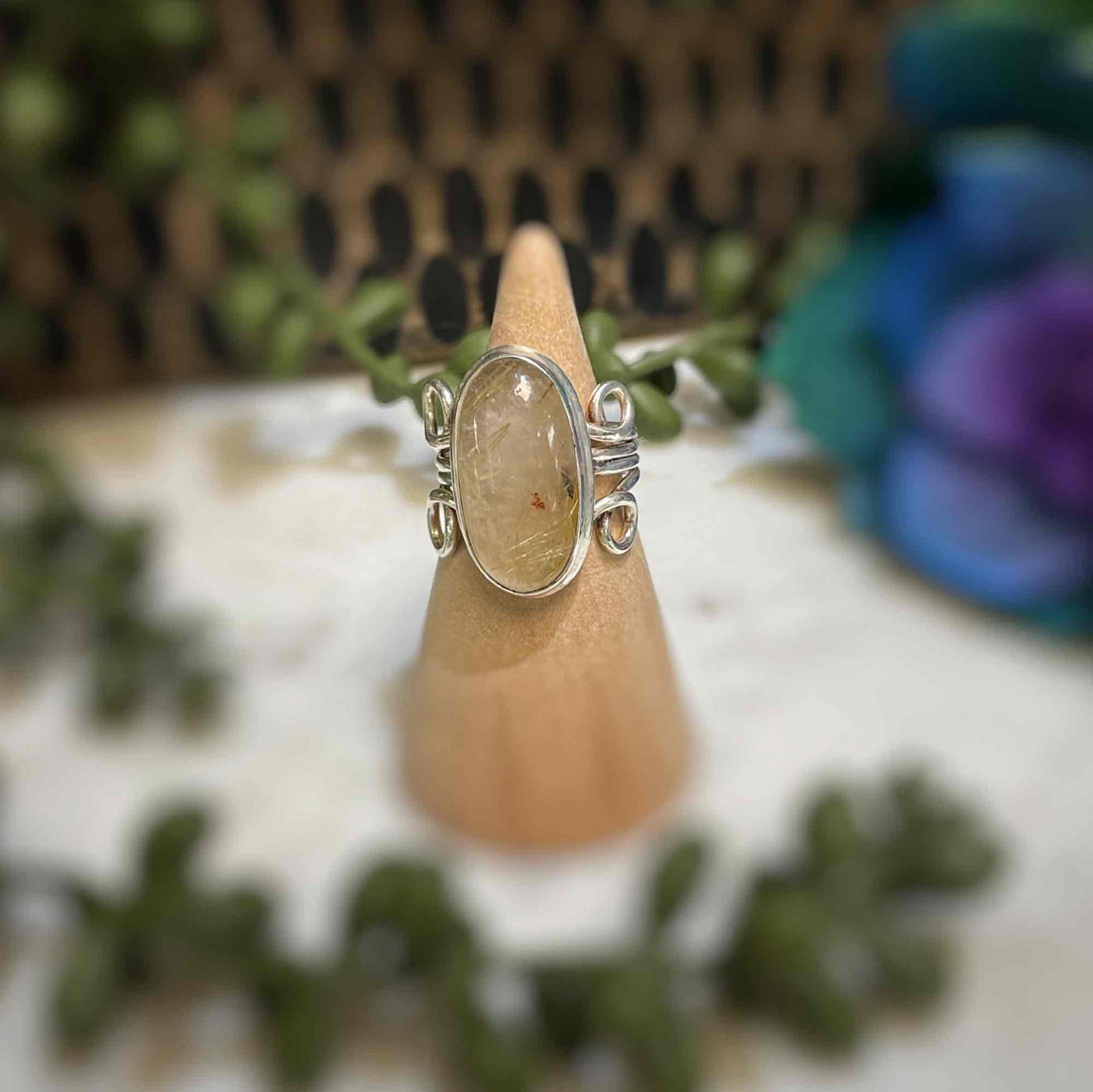 Golden Rutile Sterling Silver Ring - Style 1