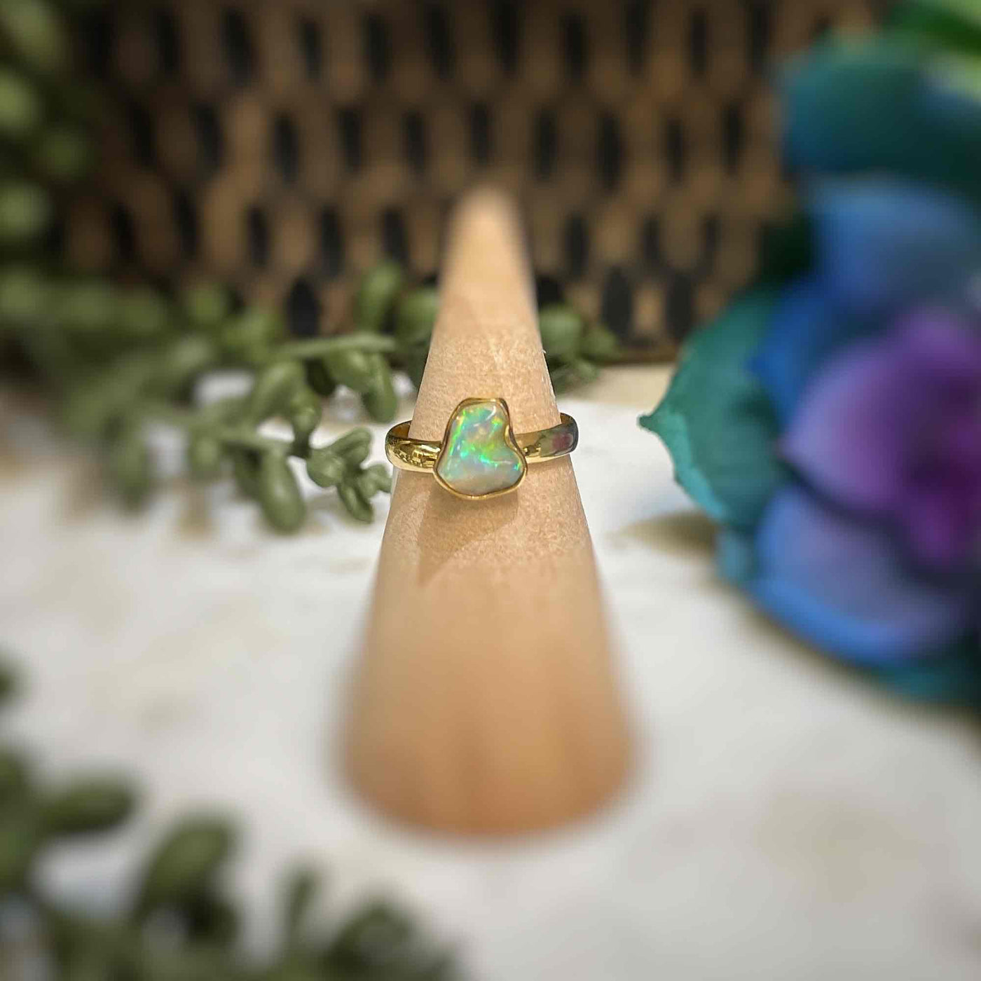 Ethiopian Opal - Raw - Gold Plated Ring