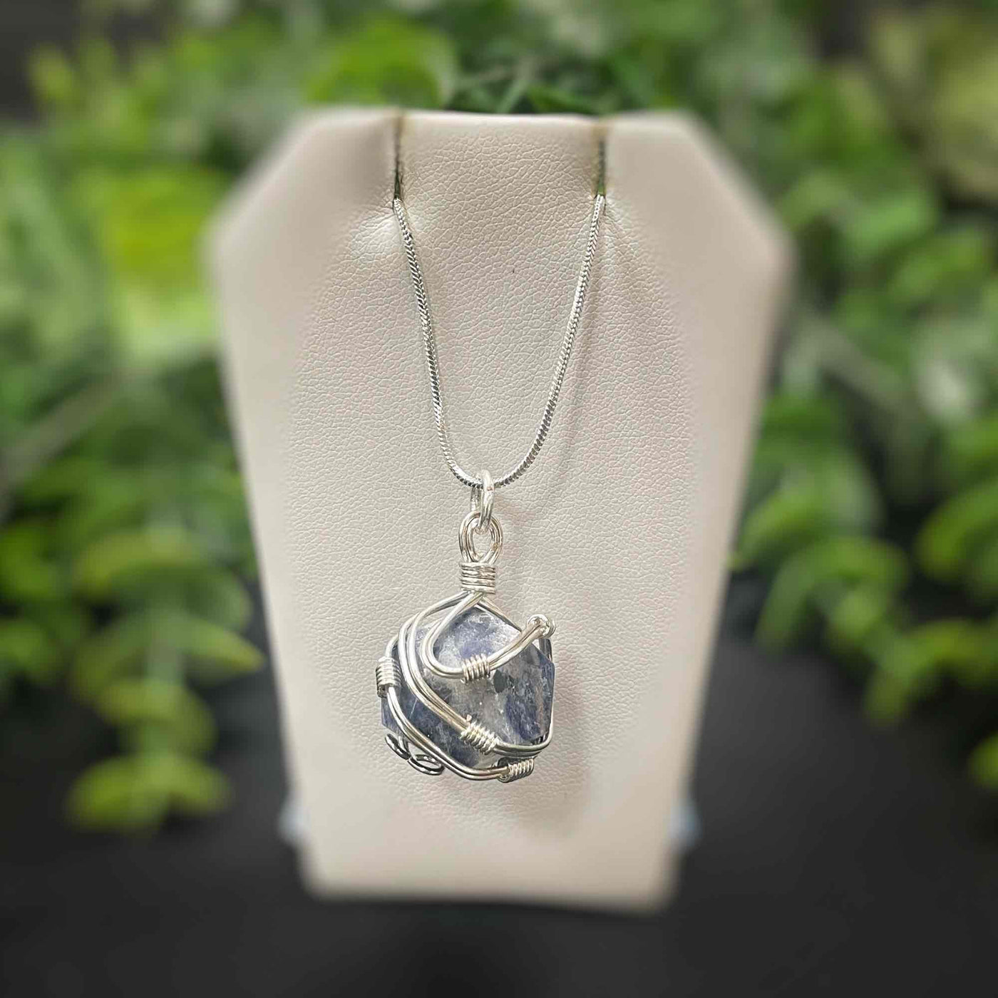 Sodalite - Silver Wire Wrapped Octahedron - Necklace