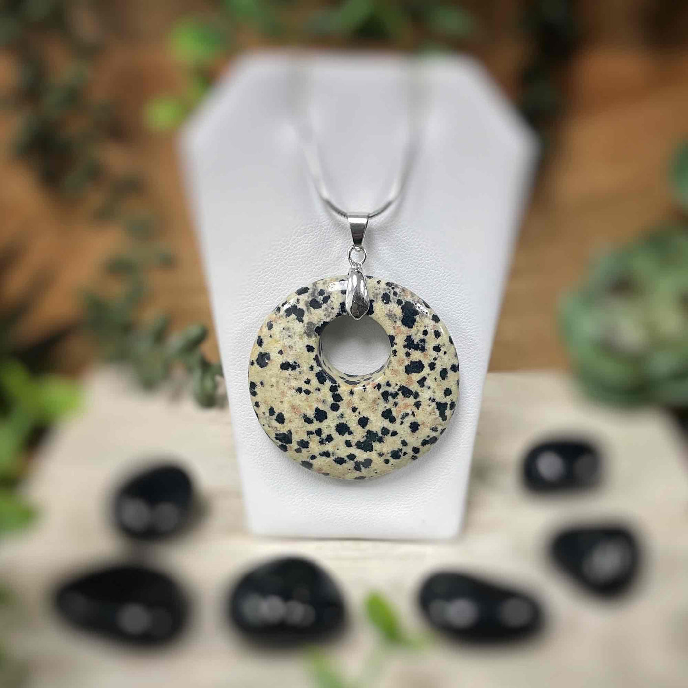 Dalmation Jasper - Flat Round Donut Shape - Necklace