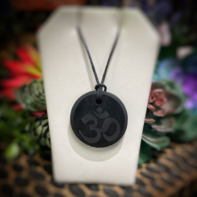 Shungite Pendant Engraved with OM Necklace