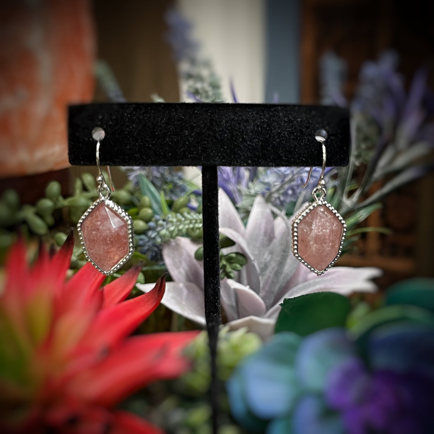 Strawberry Quartz - Sterling Silver -  Drop Earrings