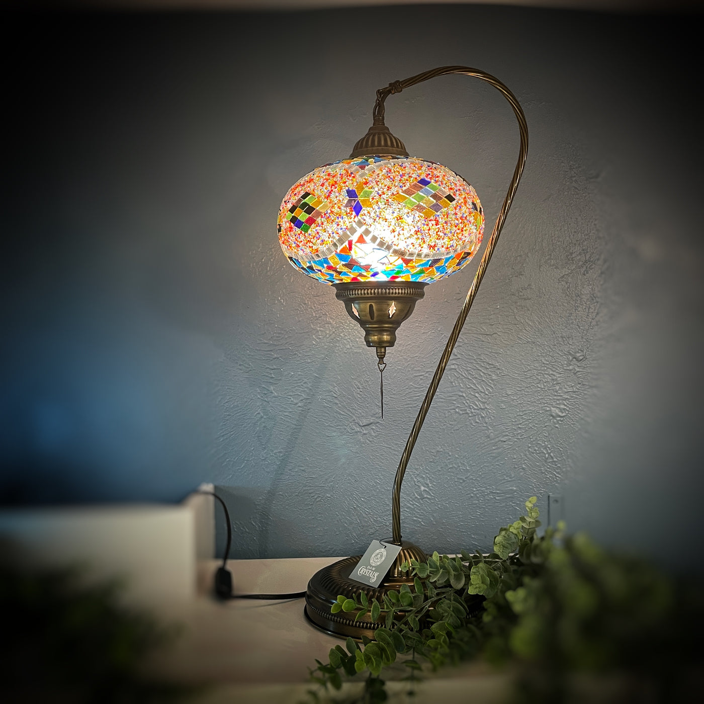 Swan Lamp - Lg Bohemian, Mosaic, Turkish Lamp 23.5" - Style 1