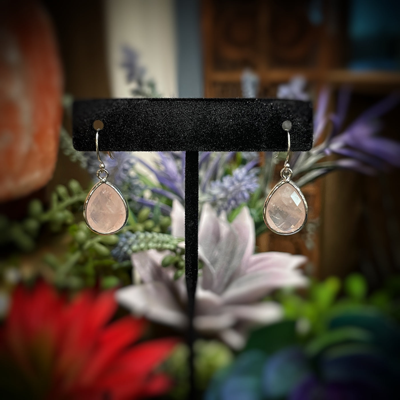 Rose Quartz - Sterling Silver - Tear Drop Earrings
