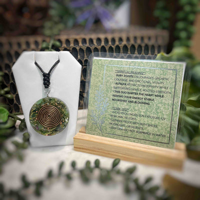 Orgonite Pendant - Ruby Zoisite + Alfalfa - Verdant Flame