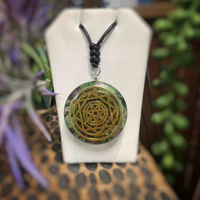 Orgonite Pendant - Ruby Zoisite + Alfalfa - Verdant Flame