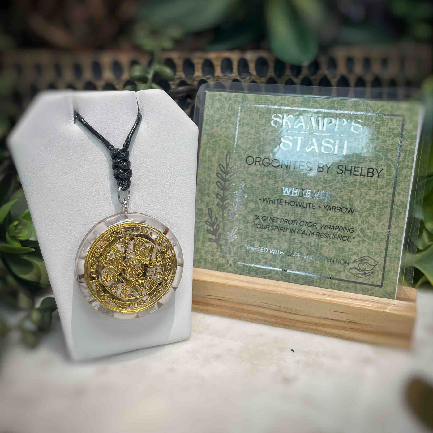 Orgonite Pendant - White Howlite + Yarrow - White Veil