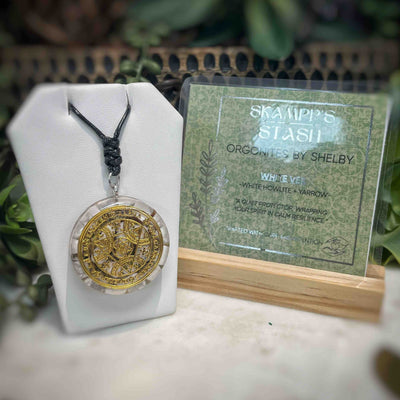 Orgonite Pendant - White Howlite + Yarrow - White Veil