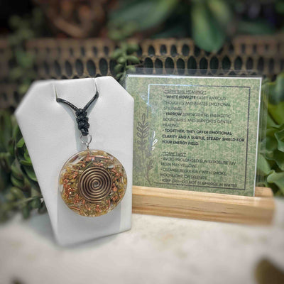 Orgonite Pendant - White Howlite + Yarrow - White Veil