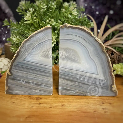 Bookends - Agate Geode White/Grey 5.25 Total Width Accessories