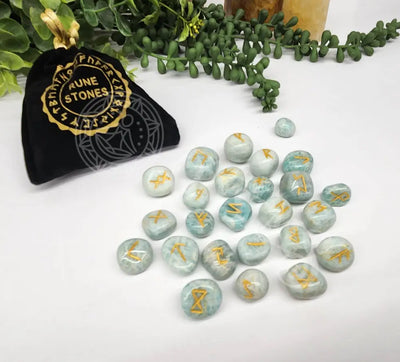 Amazonite Rune Set With Velvet Pouch Decks - Runes