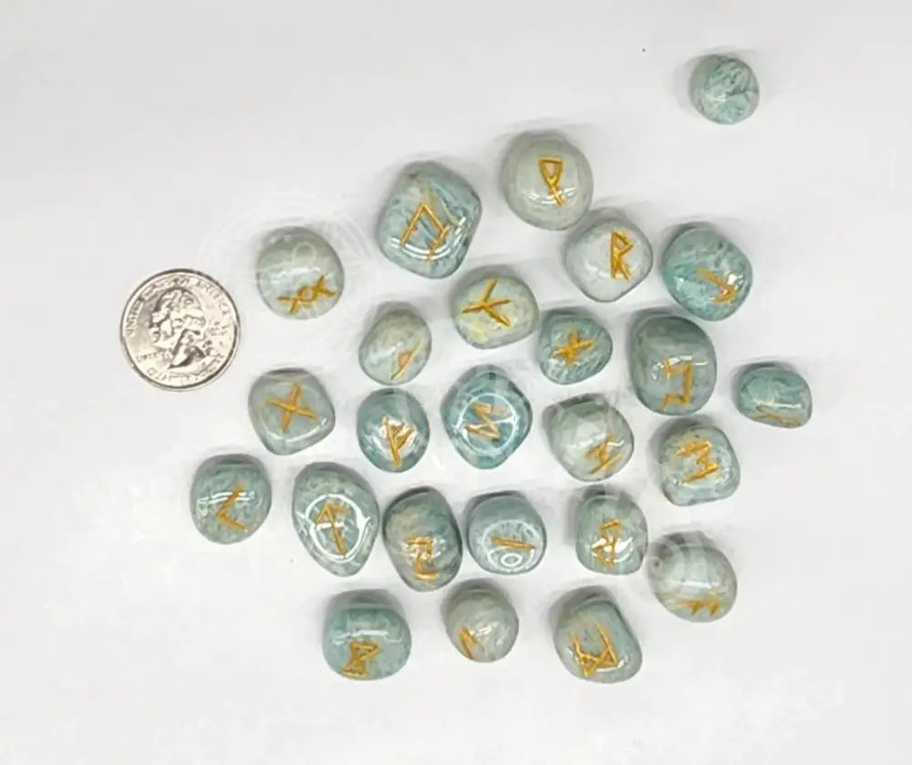 Amazonite Rune Set With Velvet Pouch Decks - Runes