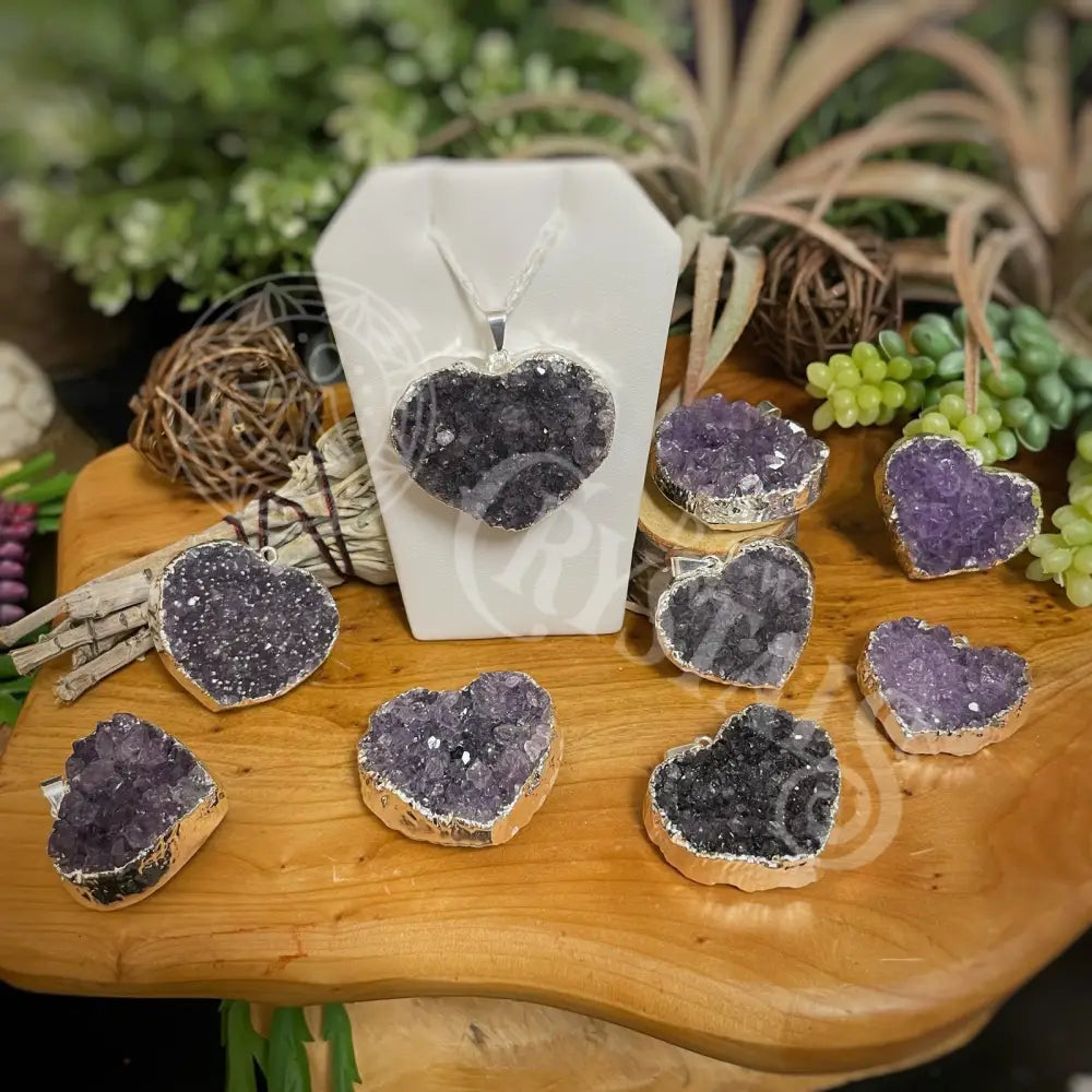 Pendant - Amethyst Cluster Heart Jewelry