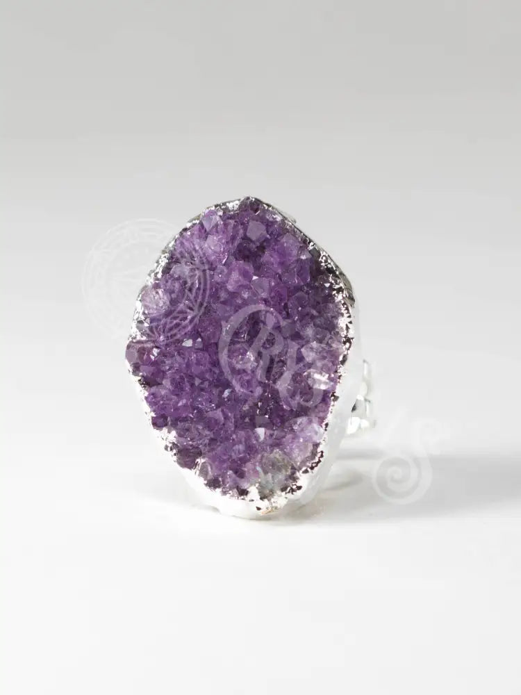 Amethyst Druze Ring - Adjustable Silver Jewelry