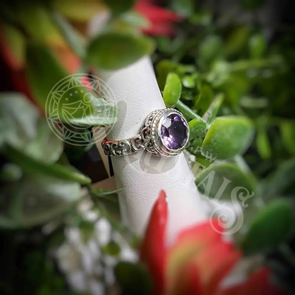 Amethyst Quartz Faceted Round Ornate Ring - Multi Sizes Jewelry