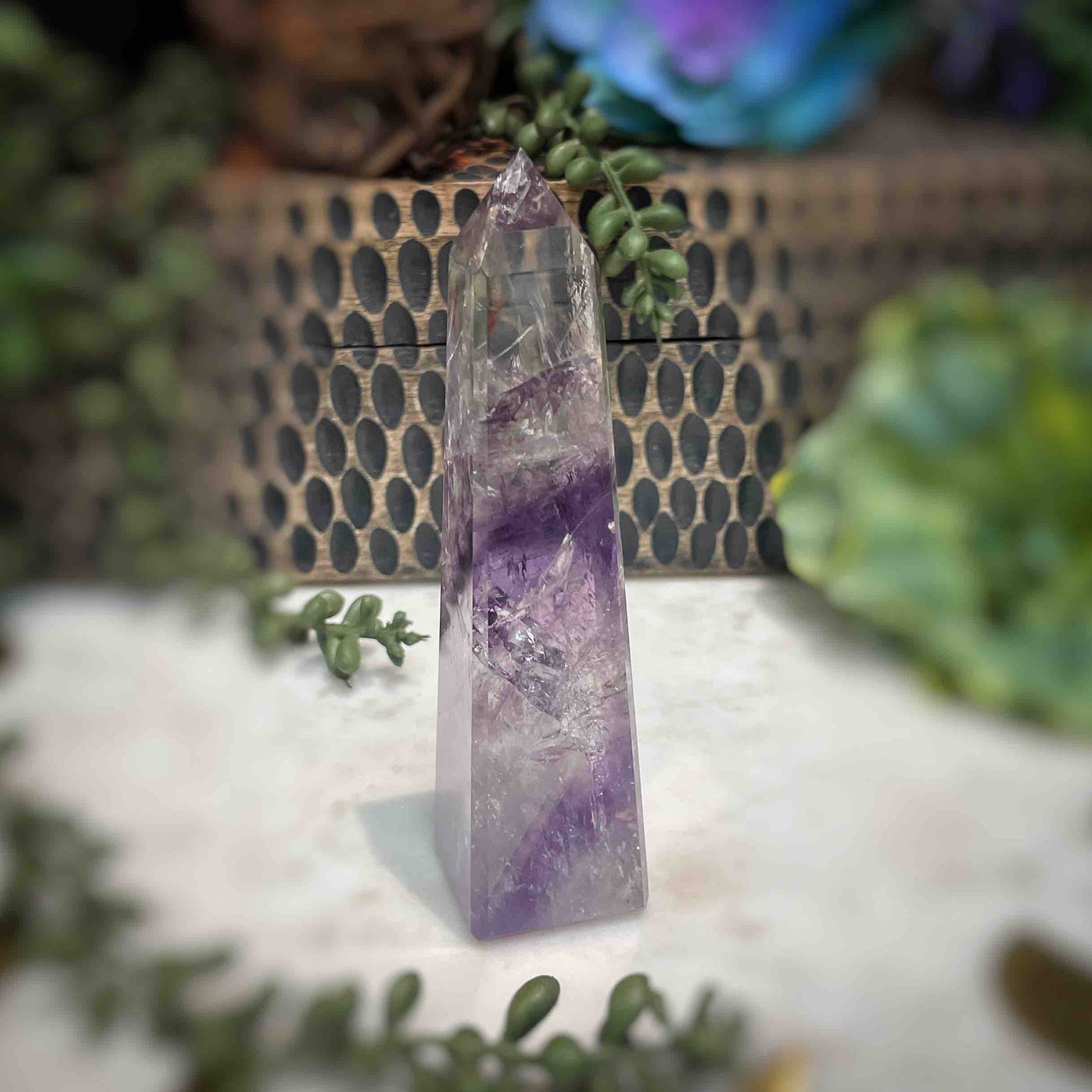 Amethyst w/ Phantom Amethyst  - Tower, Point, Obelisk - 4.75"