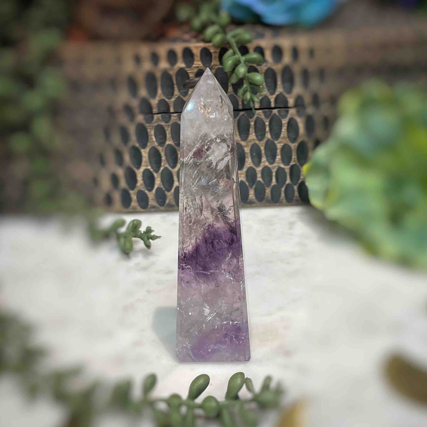 Amethyst w/ Phantom Amethyst  - Tower, Point, Obelisk - 4.5"