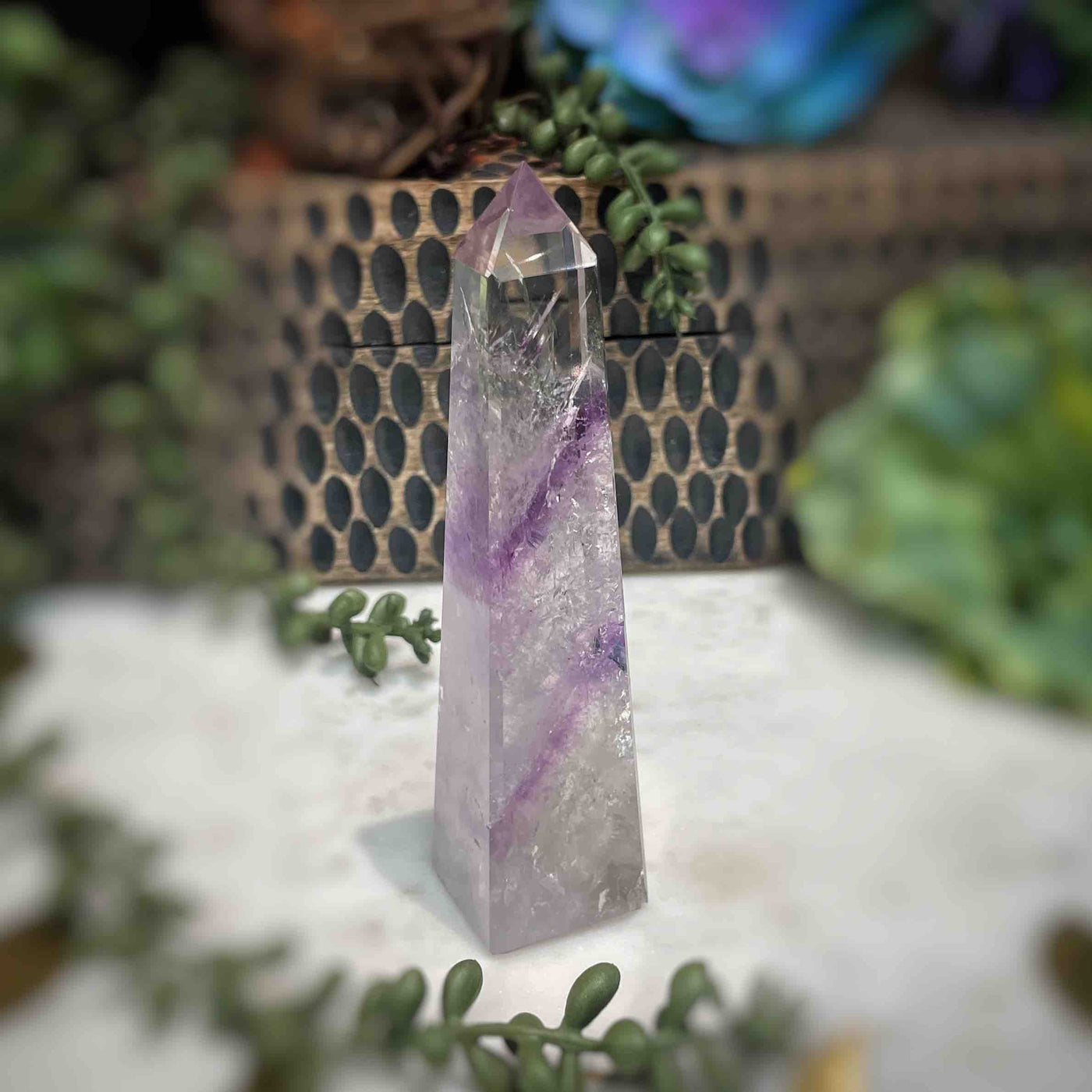 Amethyst w/ Phantom Amethyst  - Tower, Point, Obelisk - 4.5"
