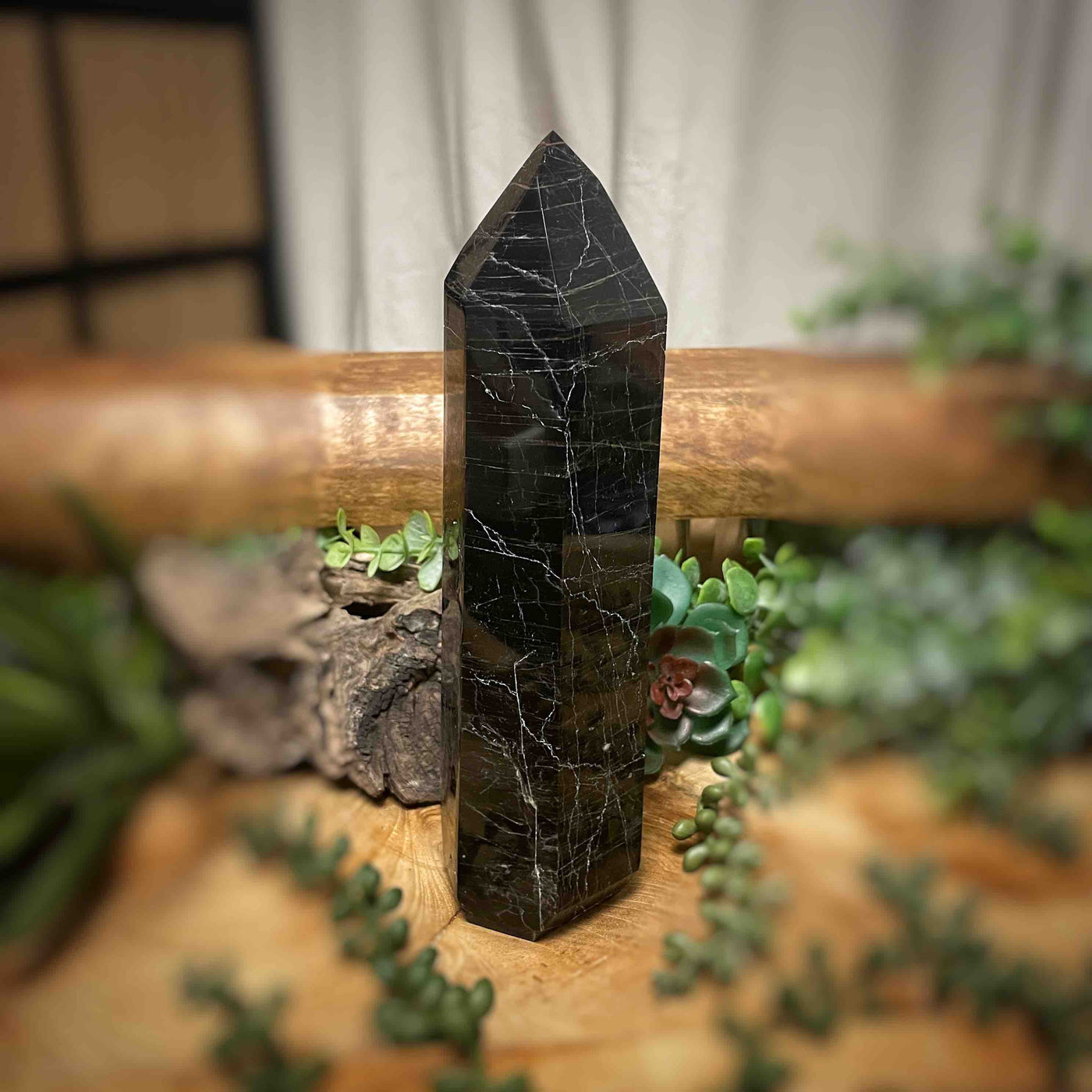 Black Tourmaline  - Tower, Point, Obelisk - 8"