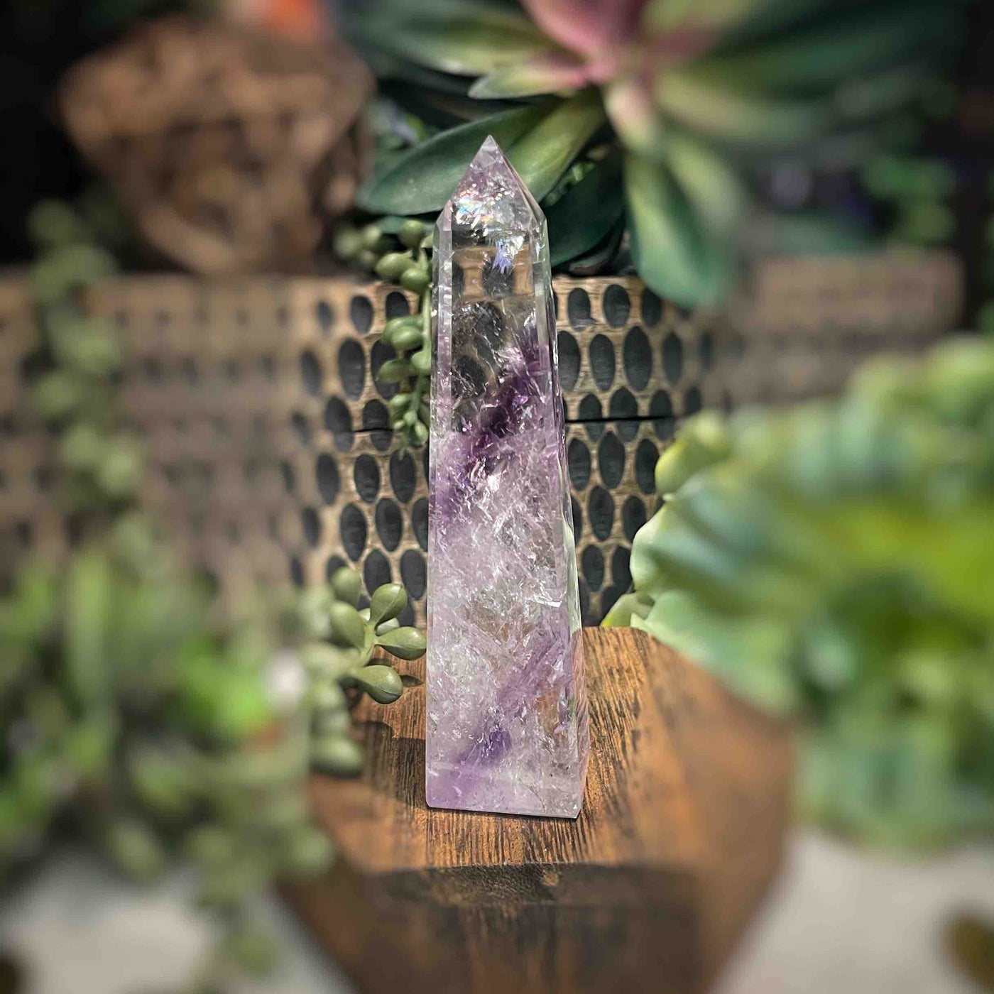 Amethyst w/ Phantom Amethyst  - Tower, Point, Obelisk - 4"