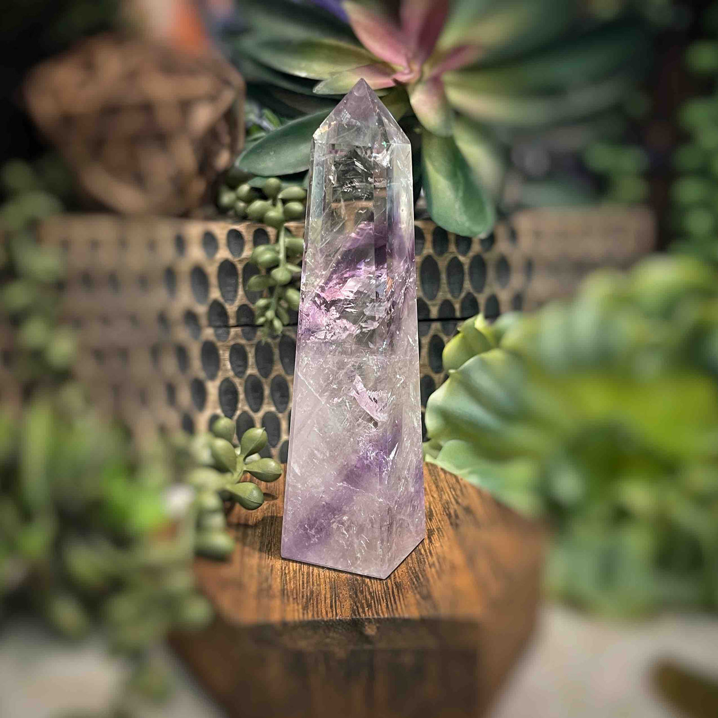 Amethyst w/ Phantom Amethyst  - Tower, Point, Obelisk - 4"