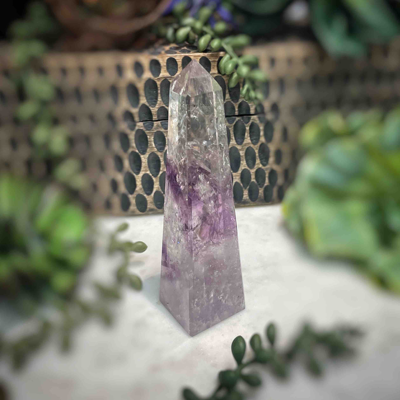 Amethyst w/ Phantom Amethyst  - Tower, Point, Obelisk - 4.25"