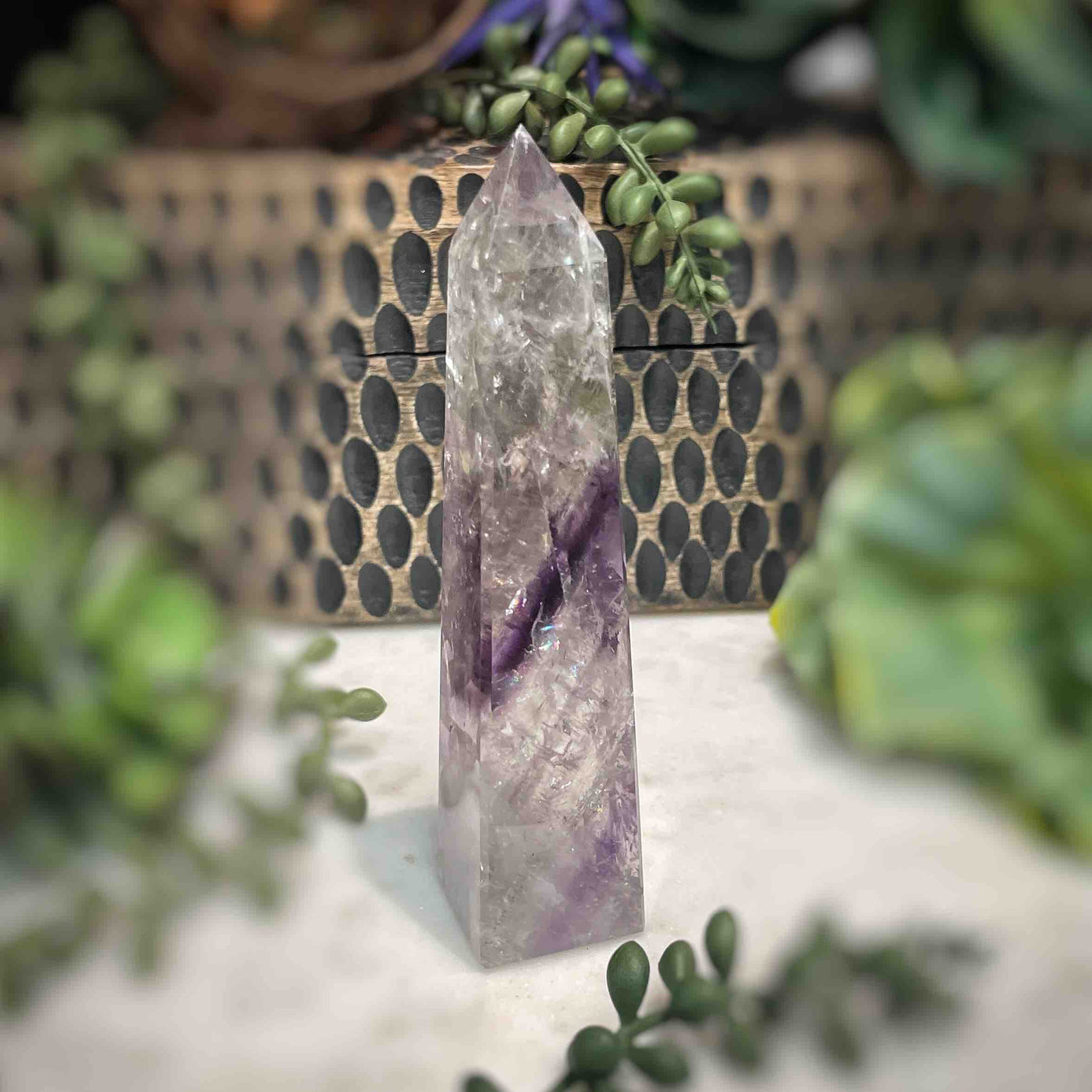 Amethyst w/ Phantom Amethyst  - Tower, Point, Obelisk - 4.5"