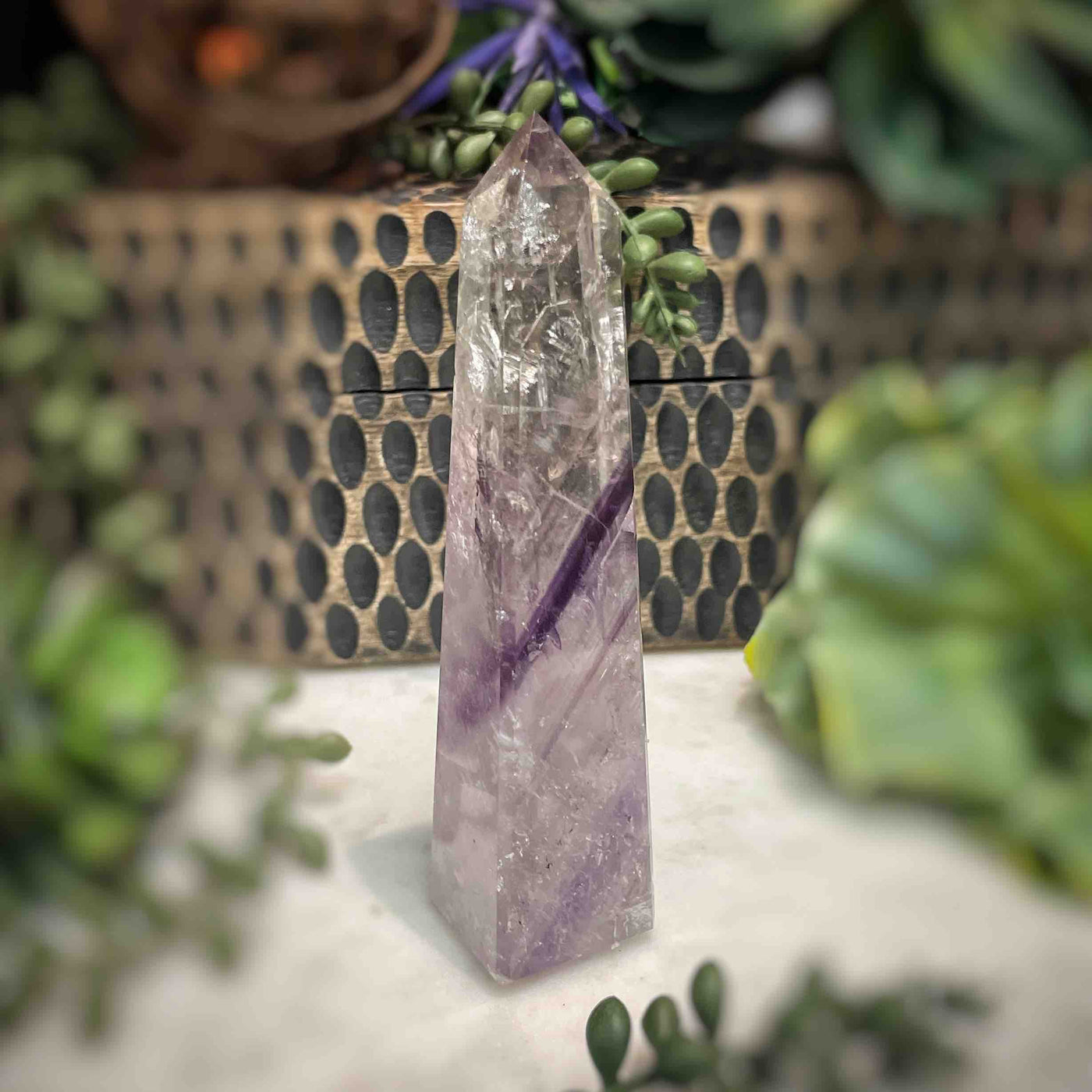 Amethyst w/ Phantom Amethyst  - Tower, Point, Obelisk - 4.5"