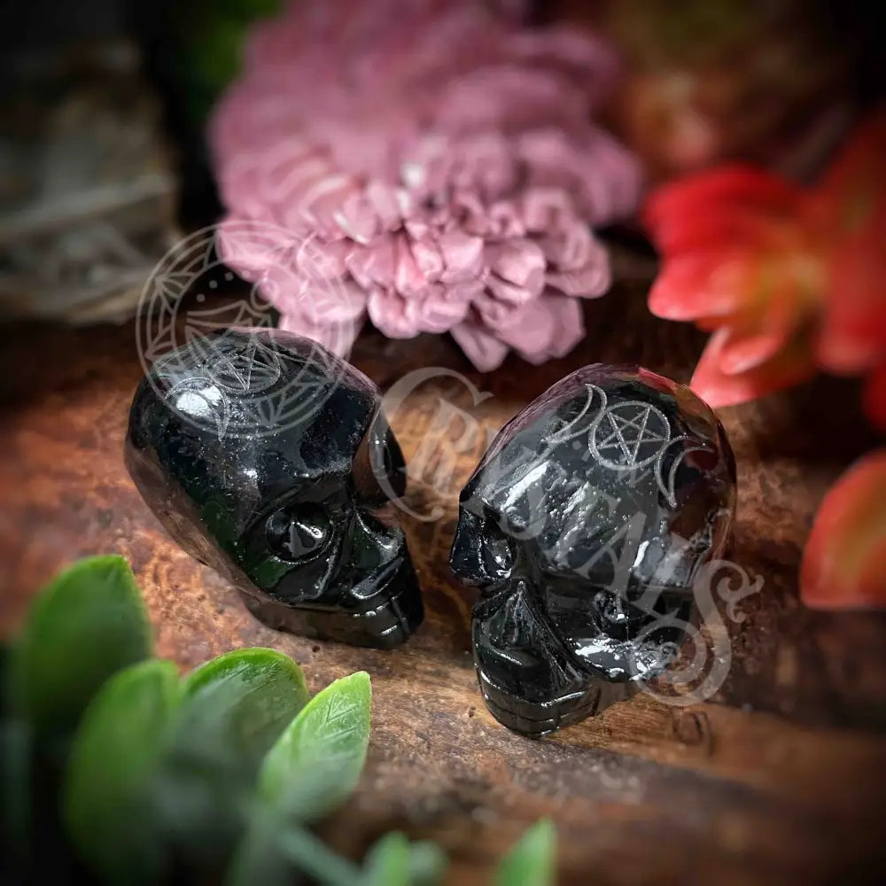 Black Onyx W/ Moon & Pentacle - 1.75 2’ Skull Crystals Skulls