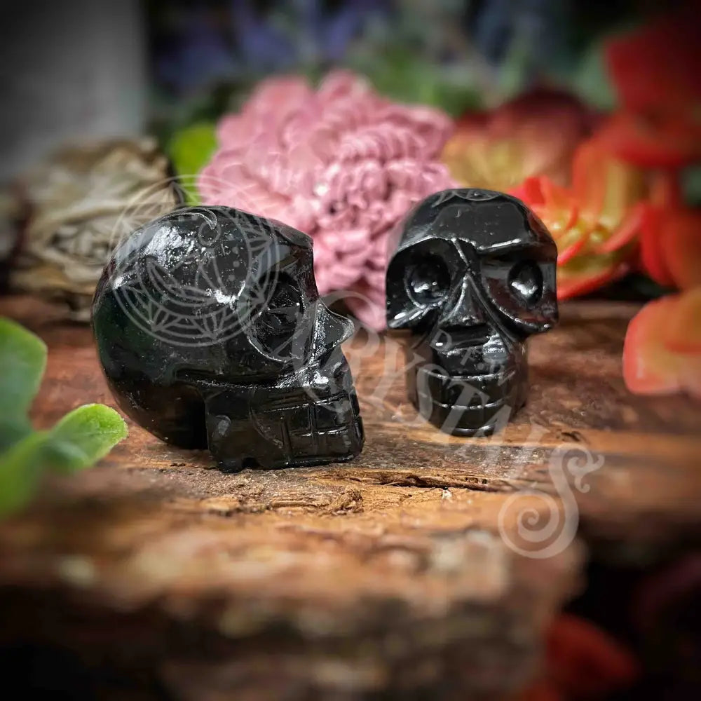 Black Onyx W/ Moon & Pentacle - 1.75 2’ Skull Crystals Skulls