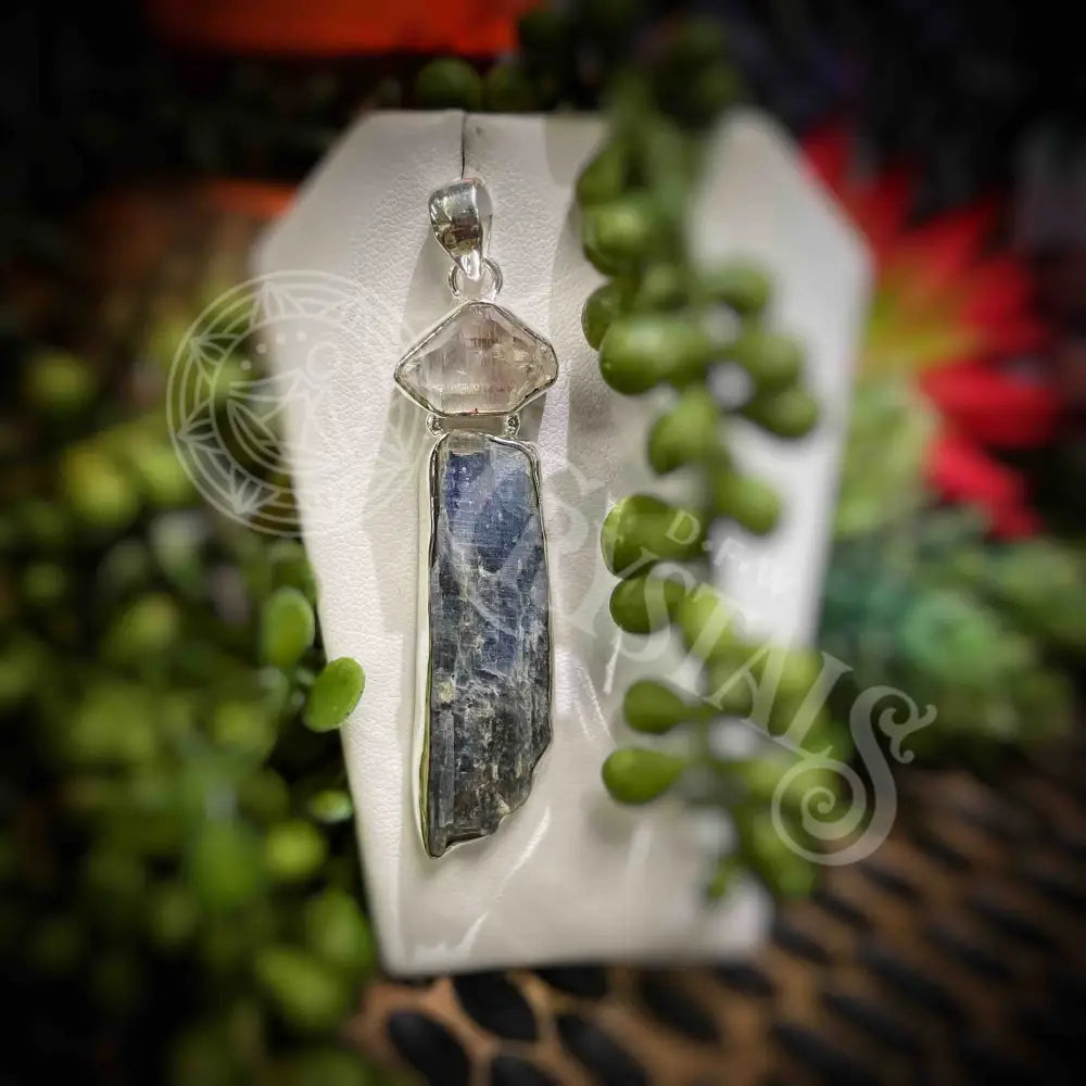 Blue Kyanite & Herkimer Diamond - Pendant Jewelry Necklace With