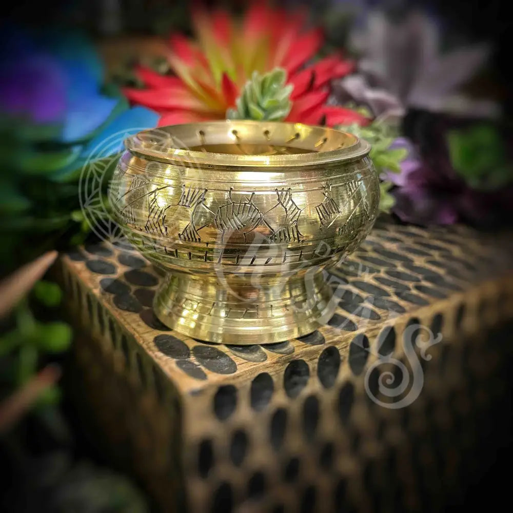 Brass Burner Flower Engraved - Gold Accessories