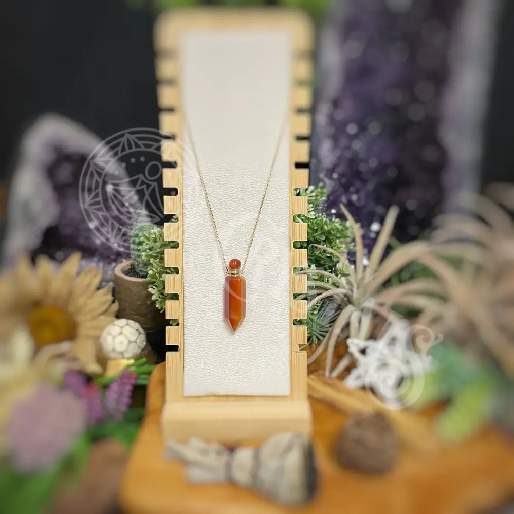 Necklace - Gemstone Point Pendant Perfume Bottle Carnelian Jewelry With