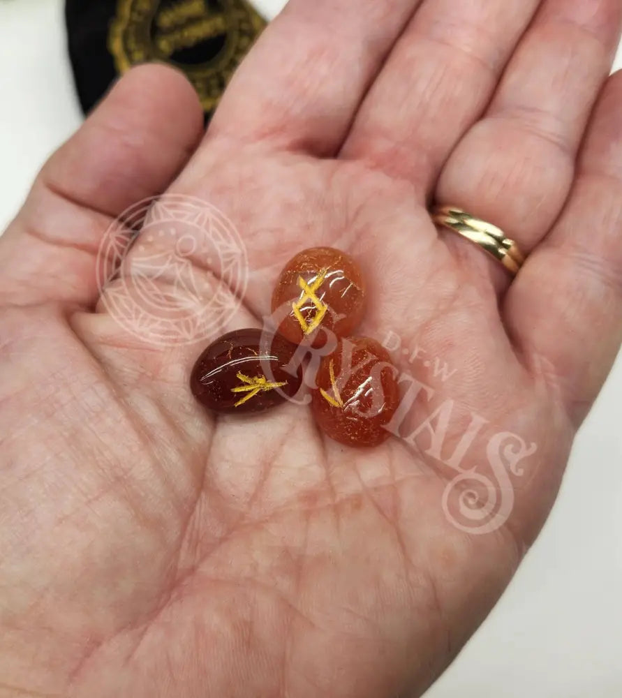 Carnelian Rune Set With Velvet Pouch Decks - Runes