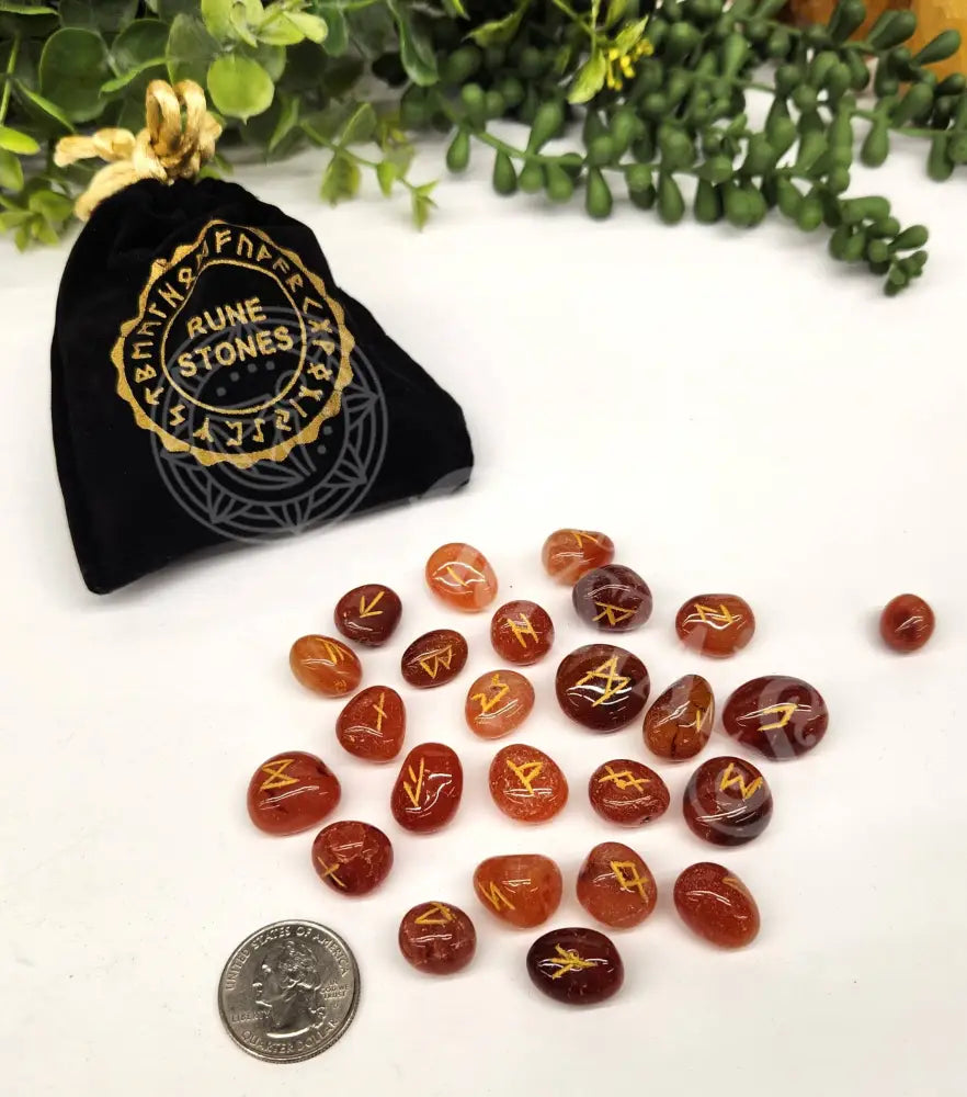 Carnelian Rune Set With Velvet Pouch Decks - Runes