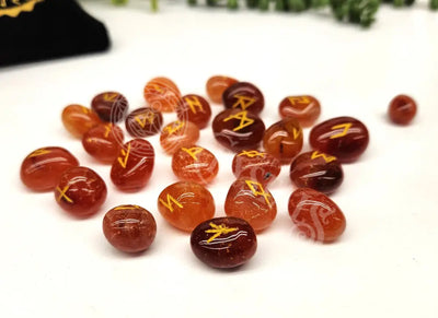 Carnelian Rune Set With Velvet Pouch Decks - Runes