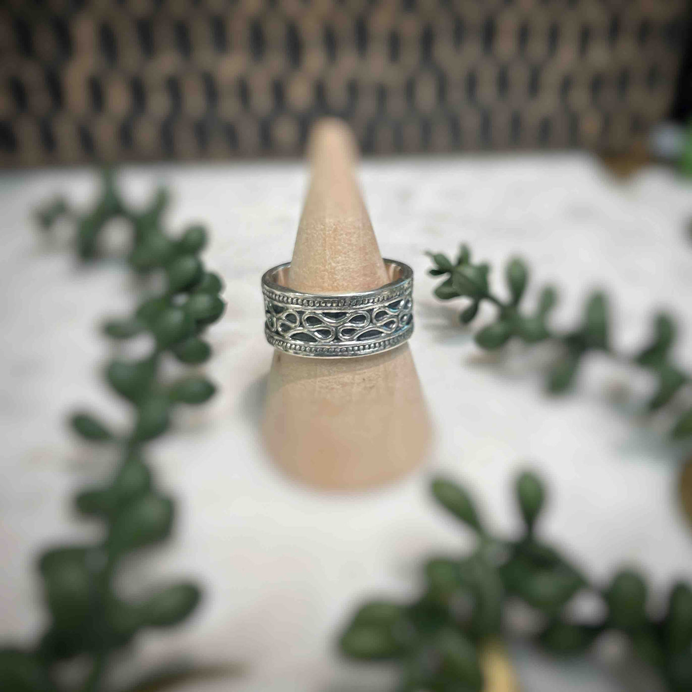 Mens Patterned Sterling Silver Ring - Set 5