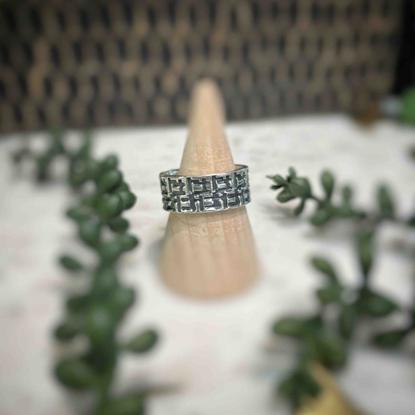 Mens Patterned Sterling Silver Ring - Set 7