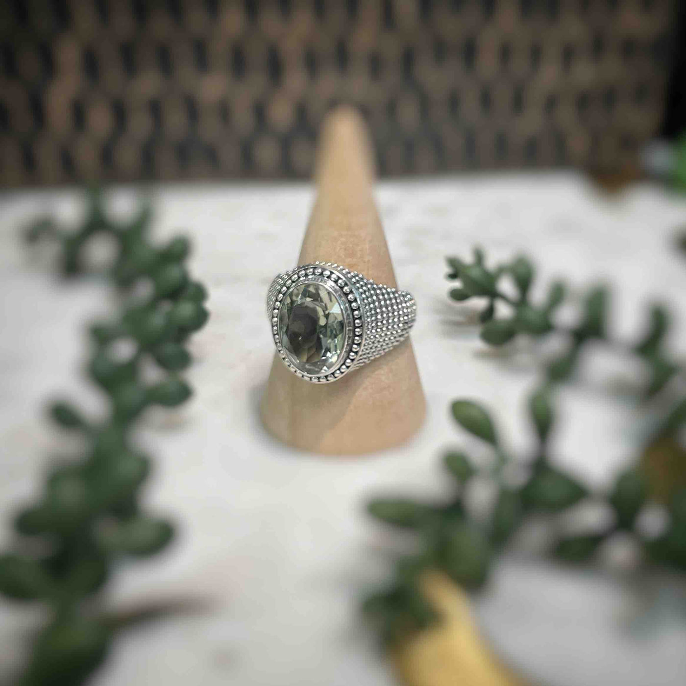 Mens Faceted Green Amethyst Sterling Silver Ring - Set 1